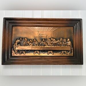 Vintage Last Supper Wall Art Copper Bronze 3D Gallery Wall Religious Framed 9x15